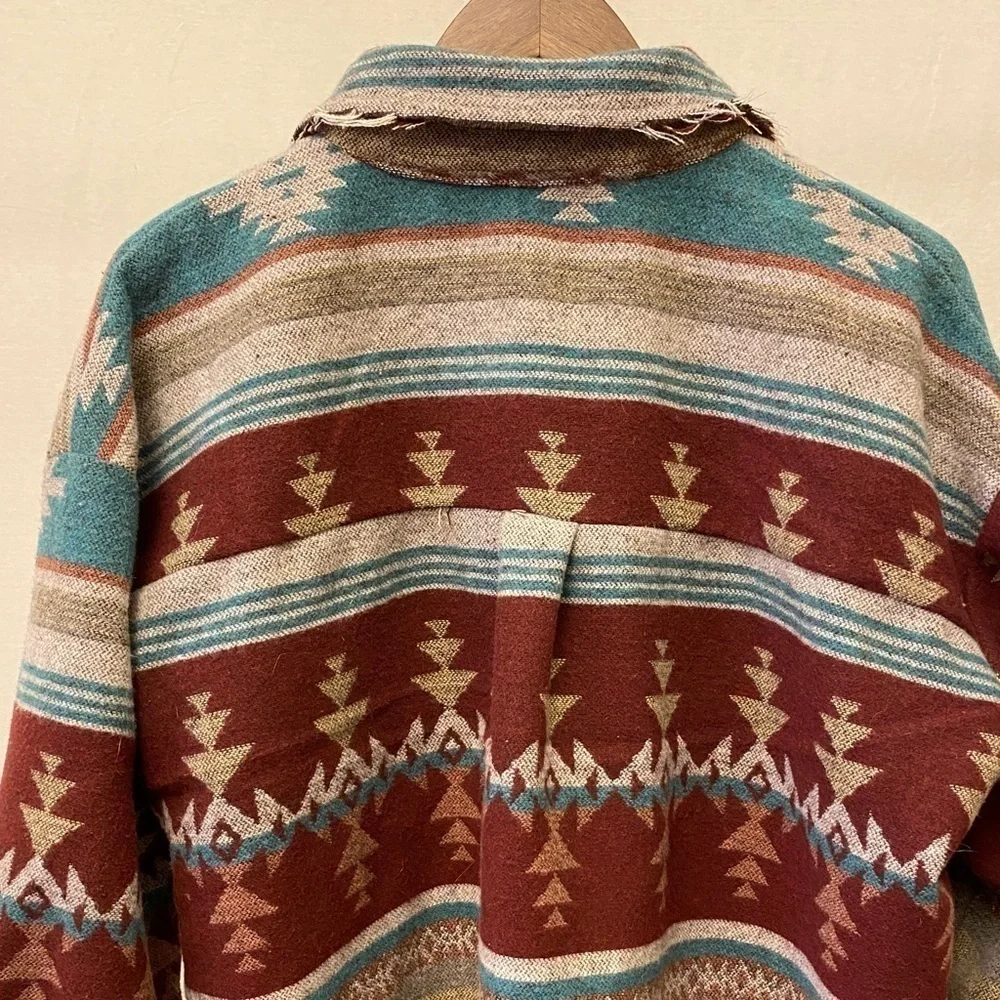 La Miel Size Small Aztec Shacket Western Shirt Jacket Frayed Hems Cowgirl